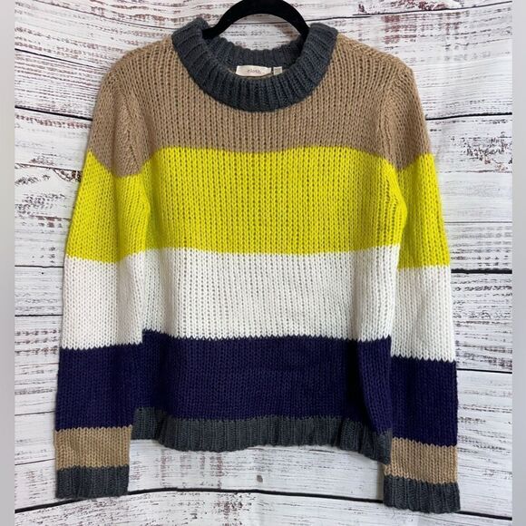 Cloth By RD Sweater Womens SZ M Crew Neck Chunky Knit Bold Striped Pullover Boxy - Picture 2 of 9